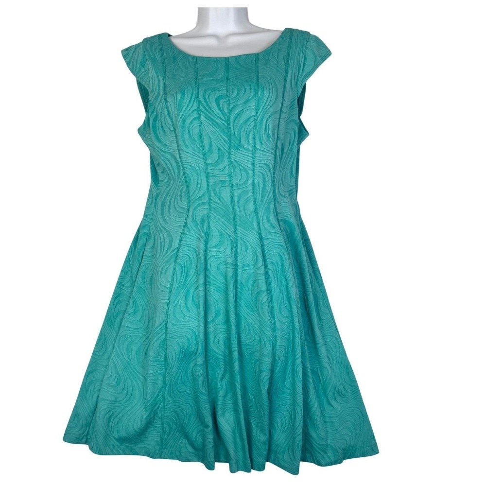 Signature‎ by Robbie Bee Fit & Flare Dress Women Medium Teal Swirl Textured Knit